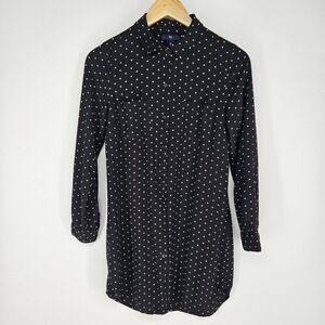 GAP Womens XS Polka Dot Button Down Shirt Dress Long Sleeve Tunic Black White